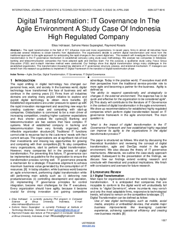 (PDF) Digital Transformation: IT Governance In The Agile Environment A ...