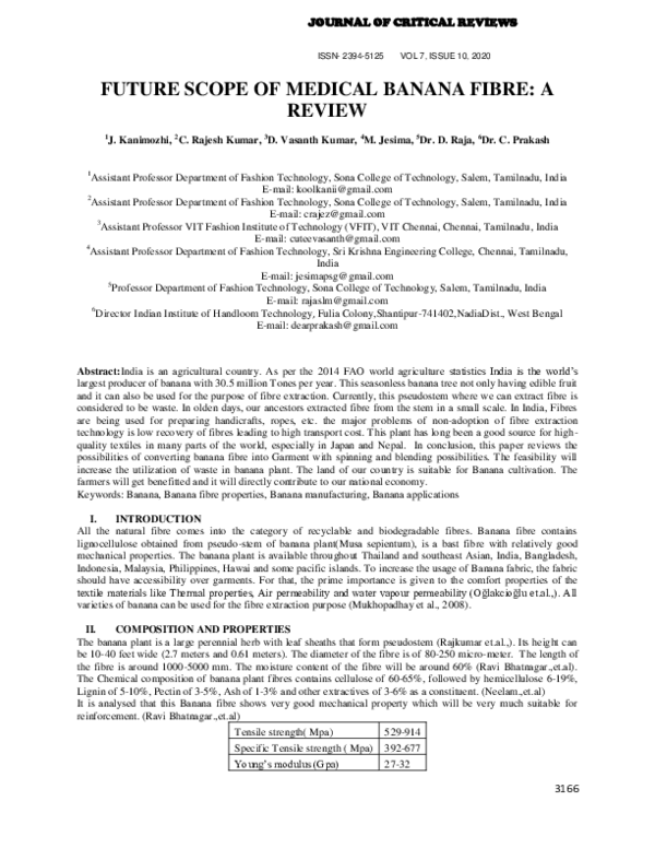 (PDF) FUTURE SCOPE OF MEDICAL BANANA FIBRE A REVIEW Prakash Chidamabaram, Jesima Parvin