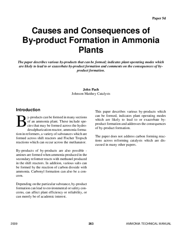 (PDF) Causes and Consequences of Byproduct Formation in Ammonia Plants