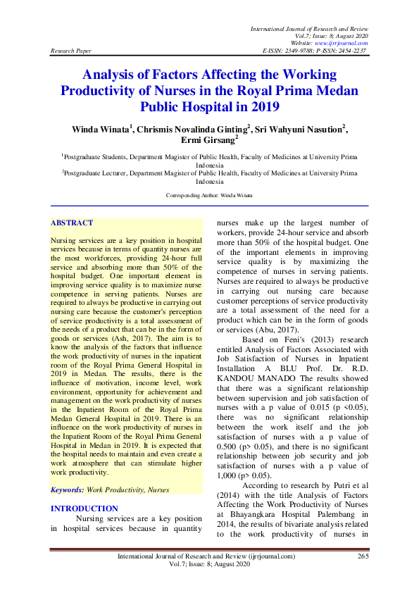 (PDF) Analysis of Factors Affecting the Working Productivity of Nurses ...