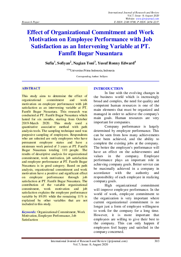 (PDF) Effect of Organizational Commitment and Work Motivation on ...