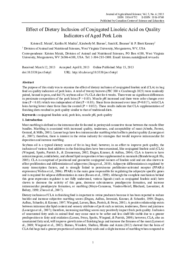 (PDF) Effect of Dietary Inclusion of Conjugated Linoleic Acid on ...