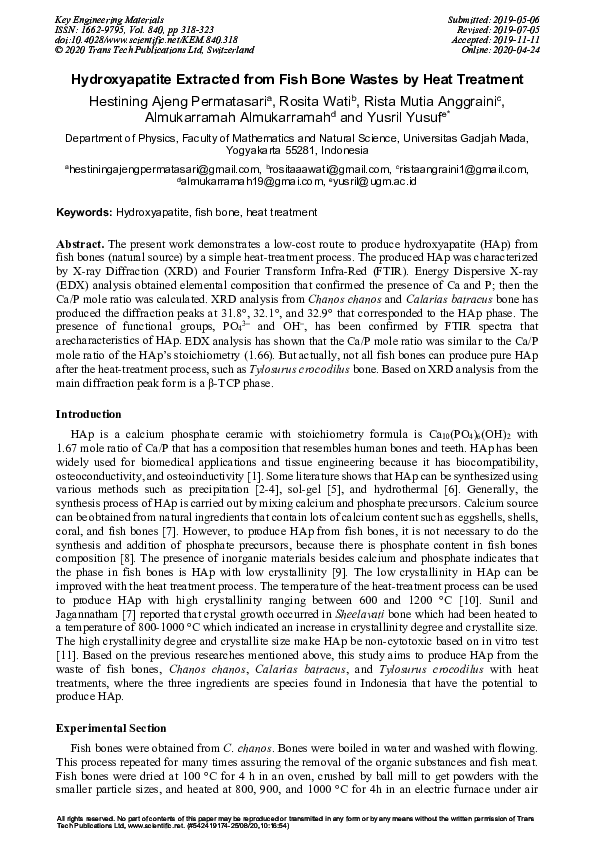 (PDF) Hydroxyapatite Extracted from Fish Bone Wastes by Heat Treatment