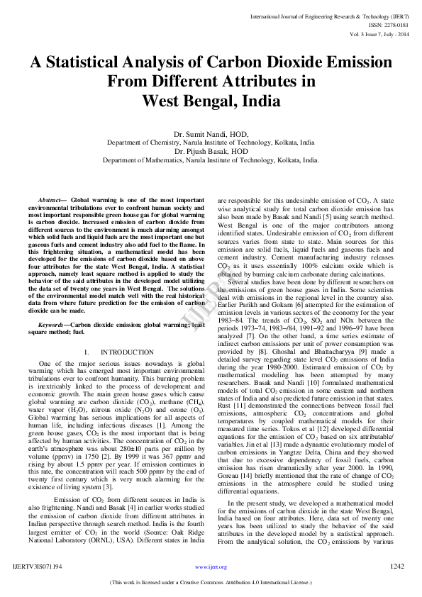 (PDF) IJERT-A Statistical Analysis of Carbon Dioxide Emission From ...