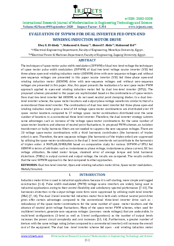 (PDF) EVALUATION OF SVPWM FOR DUAL INVERTER FED OPEN-END WINDING ...