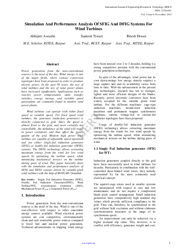 (PDF) IJERT-Simulation And Performance Analysis Of SFIG And DFIG ...
