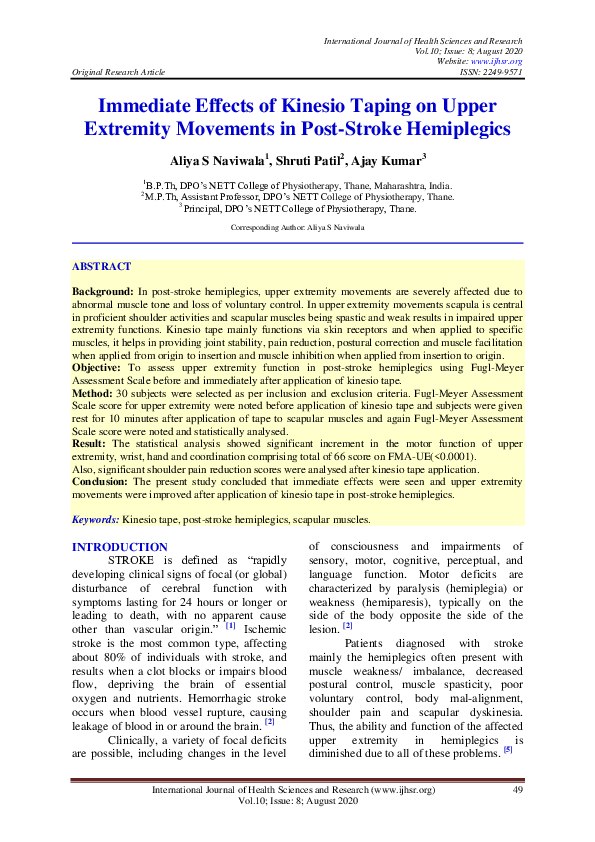 (PDF) Immediate Effects of Kinesio Taping on Upper Extremity Movements