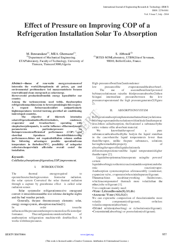 (PDF) IJERTEffect of Pressure on Improving COP of a Refrigeration