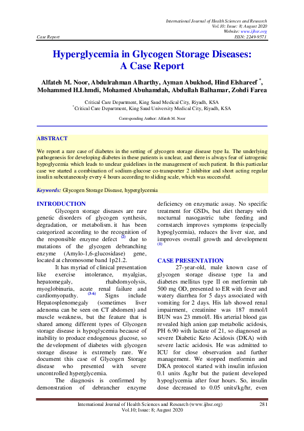 (PDF) Hyperglycemia in Glycogen Storage Diseases A Case Report