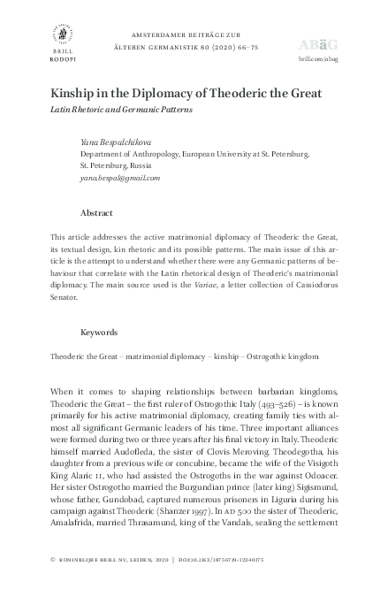(PDF) Kinship in the Diplomacy of Theoderic the Great Latin Rhetoric ...