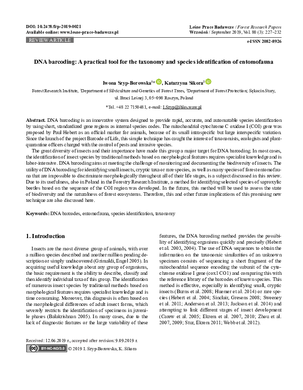 (PDF) DNA barcoding: A practical tool for the taxonomy and species ...