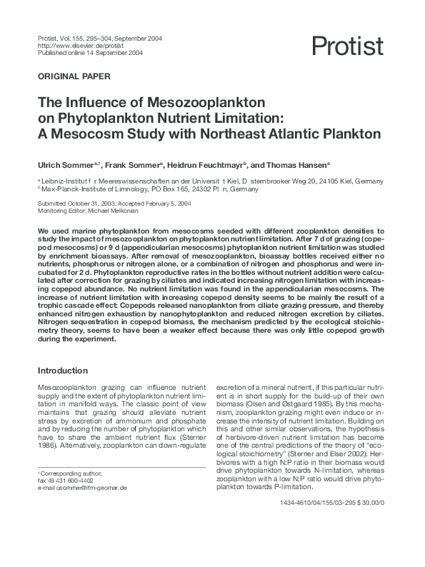 (PDF) The Influence of Mesozooplankton on Phytoplankton Nutrient ...