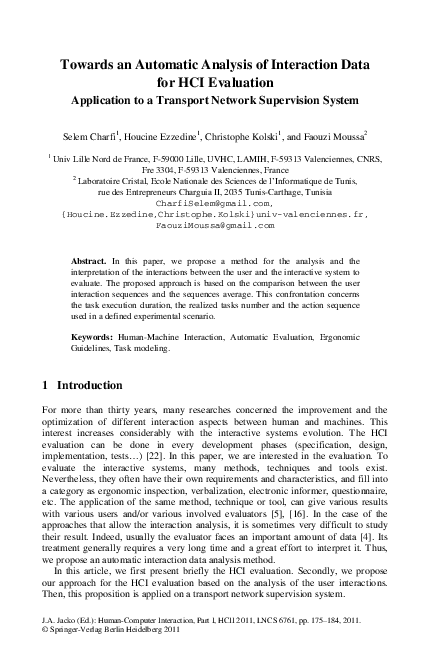 (PDF) Towards an Automatic Analysis of Interaction Data for HCI ...