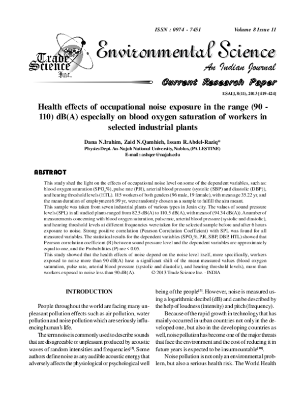 (PDF) Health Effects of Occupational Noise Exposure in the Range (90 ...