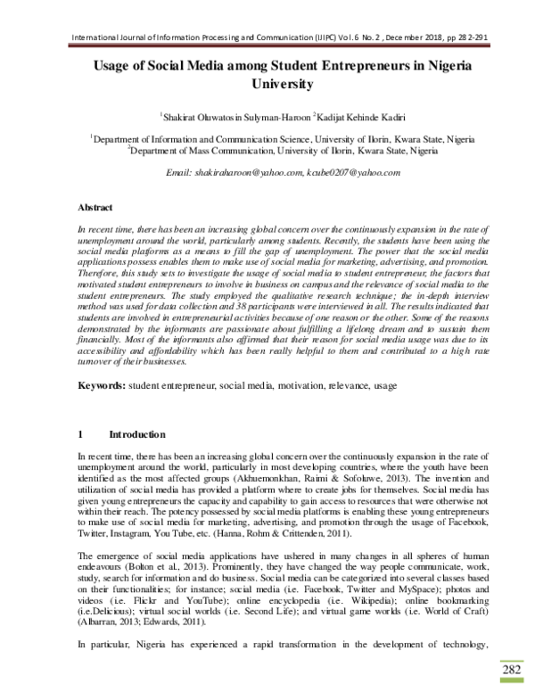 (PDF) Usage of Social Media among Student Entrepreneurs in Nigeria ...