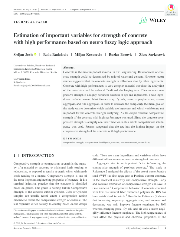 (PDF) Estimation of important variables for strength of concrete with ...
