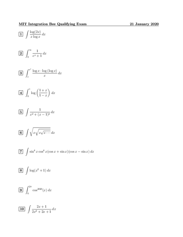 (PDF) Ejercicios de integrales Integral exercises MIT UNAL UPB