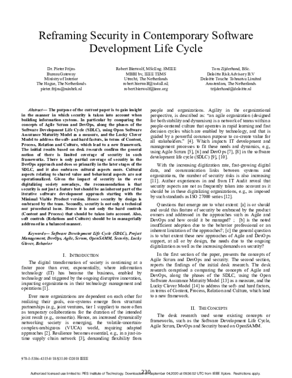 (PDF) Reframing Security in Contemporary Software Development Life Cycle