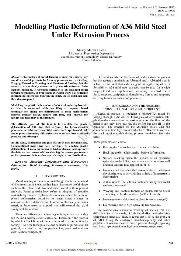 PDF) IJERT-Modelling Plastic Deformation of A36 Mild Steel Under 