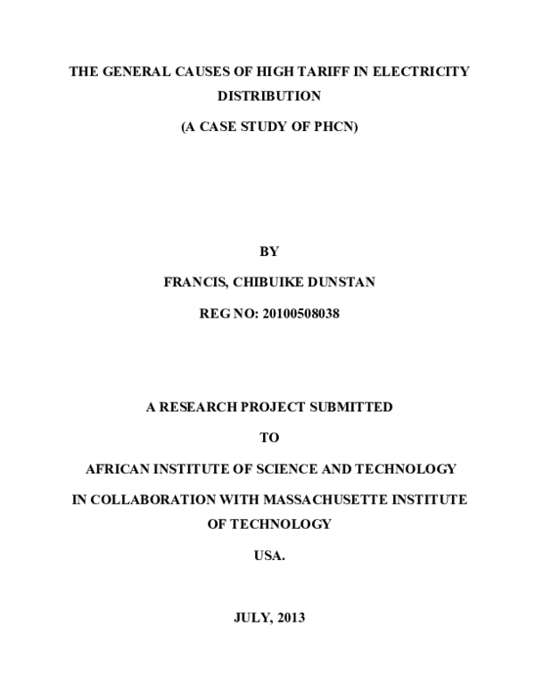 (DOC) THE GENERAL CAUSES OF HIGH TARIFF IN ELECTRICITY DISTRIBUTION (A