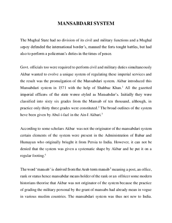 Conclusion of mansabdari system image