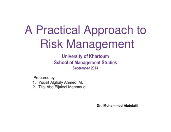 (PDF) A Practical Approach to Risk Management