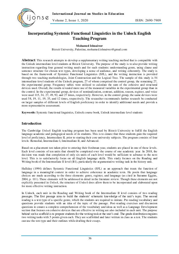 (PDF) Incorporating Systemic Functional Linguistics in the Unlock ...