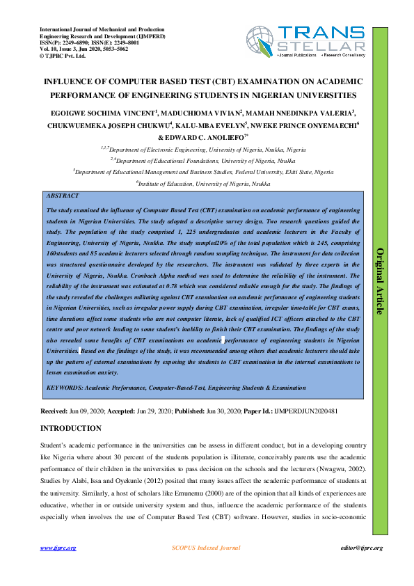 (PDF) Influence of computer based test (CBT) examination on academic ...