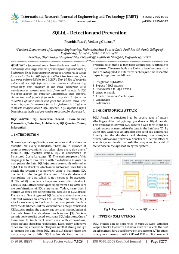 (PDF) IRJET- SQLIA -Detection and Prevention