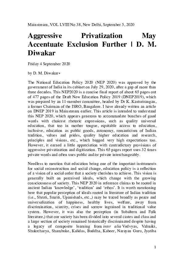 (PDF) Aggressive Privatization of Education