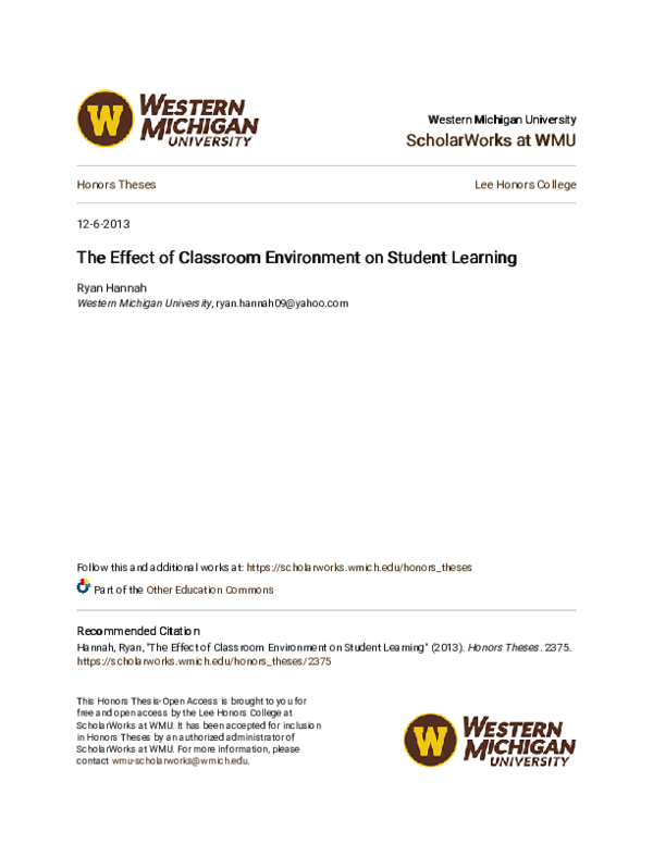 (PDF) The Effect of Classroom Environment on Student Learning The ...