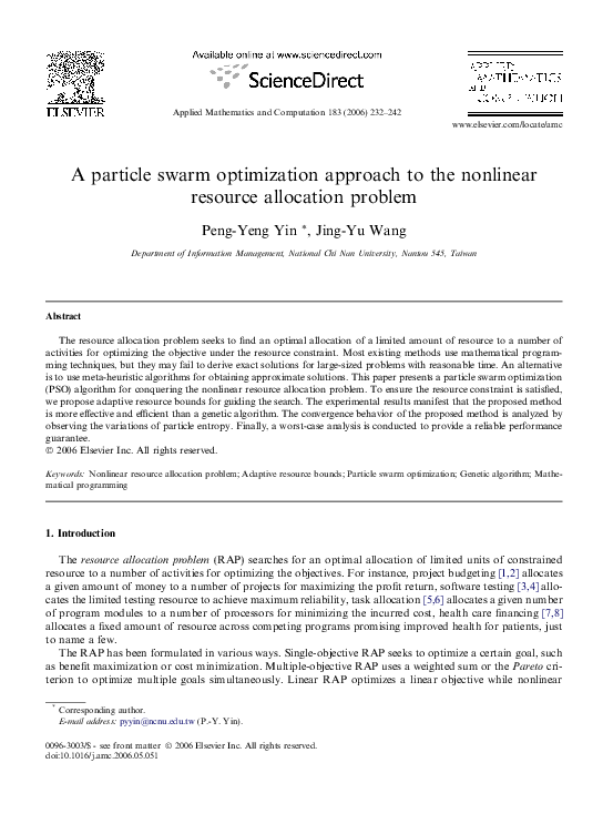 (PDF) A particle swarm optimization approach to the nonlinear resource ...