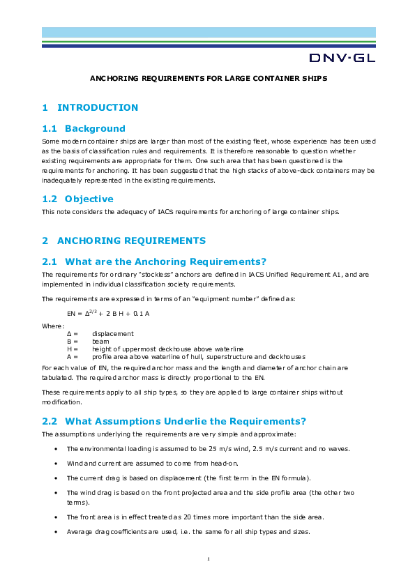 (PDF) ANCHORING REQUIREMENTS FOR LARGE CONTAINER SHIPS Teodor Pavel