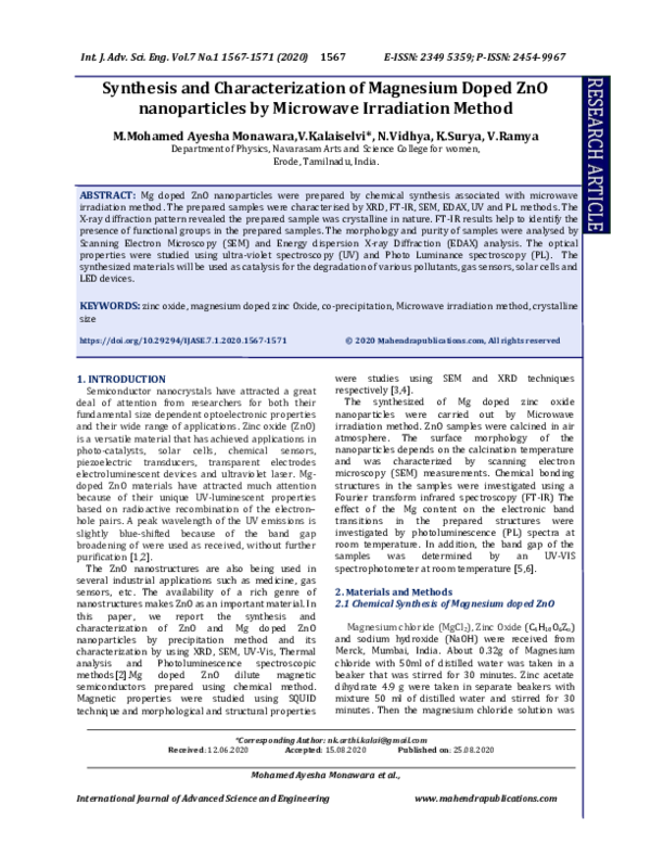 (PDF) Synthesis and Characterization of Magnesium Doped ZnO ...