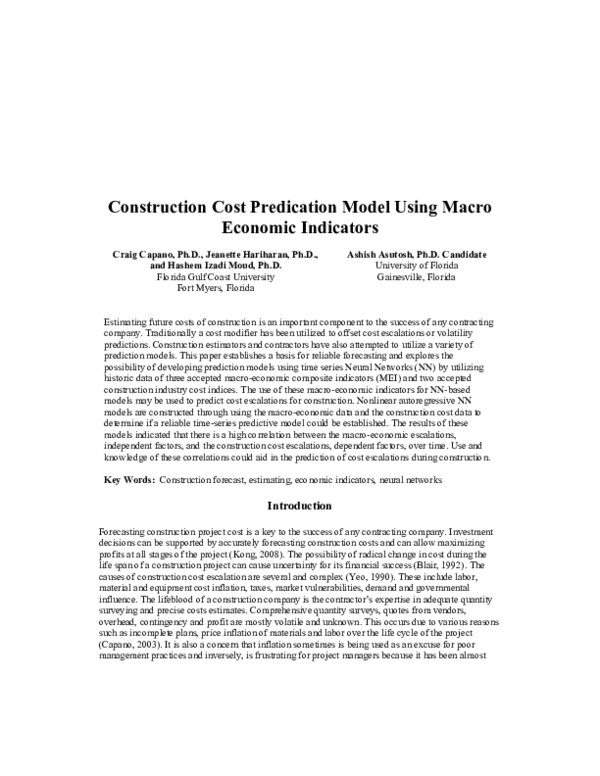 (PDF) Construction Cost Predication Model Using Macro Economic Indicators