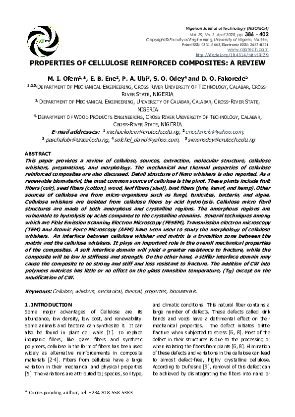 (PDF) PROPERTIES OF CELLULOSE REINFORCED COMPOSITES: A REVIEW