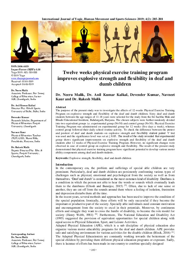 (PDF) Twelve Weeks Physical Exercise Training Program Improves