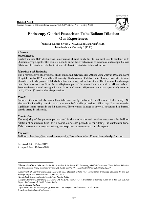 (PDF) Endoscopy Guided Eustachian Tube Balloon Dilation Our