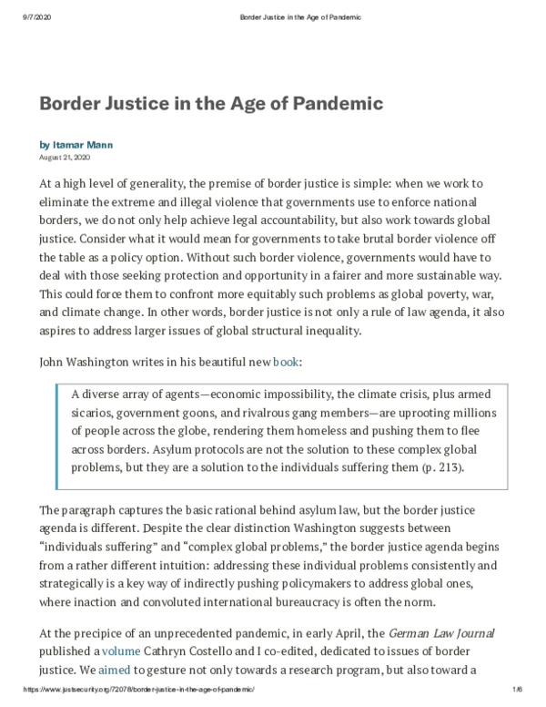 (PDF) Border Justice in the Age of Pandemic