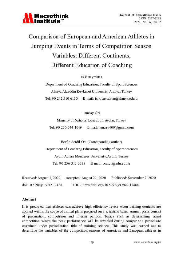 (PDF) Comparison of European and American Athletes in Jumping Events in ...