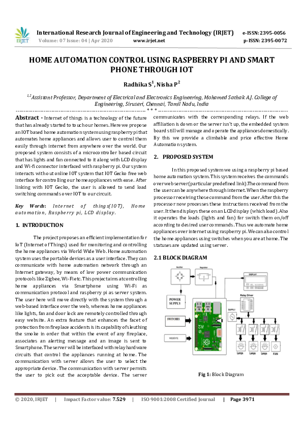 (PDF) IRJET- HOME AUTOMATION CONTROL USING RASPBERRY PI AND SMART PHONE ...