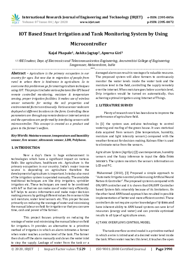 (PDF) IRJET- IOT Based Smart Irrigation and Tank Monitoring System by ...