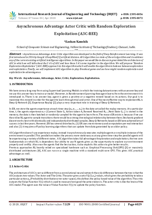 (PDF) IRJET- Asynchronous Advantage Actor Critic with Random ...