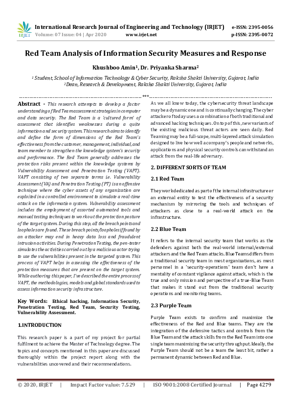 (PDF) IRJET- Red Team Analysis of Information Security Measures and ...
