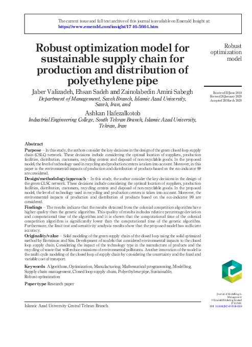 (PDF) Robust optimization model for sustainable supply chain for ...