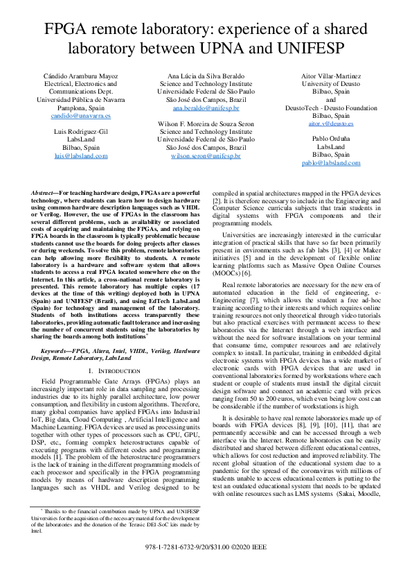 (PDF) FPGA remote laboratory: experience of a shared laboratory between ...