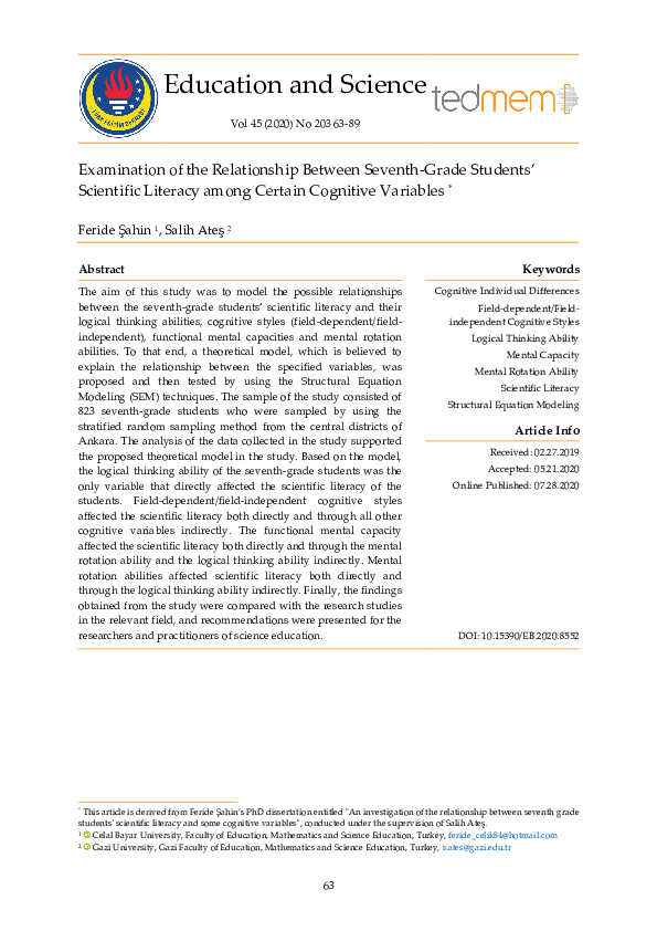(PDF) Examination of the Relationship Between Seventh-Grade Students ...