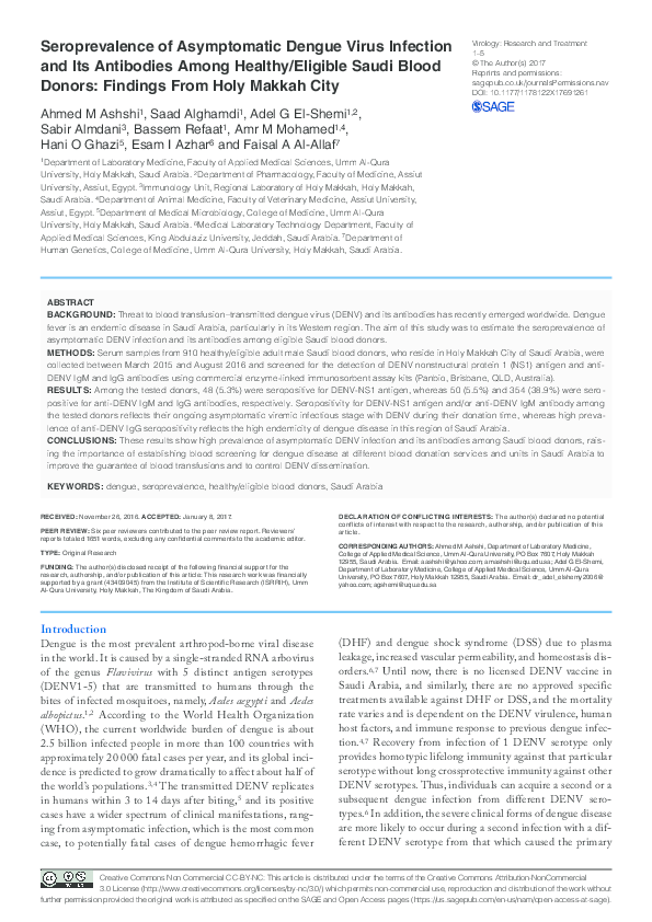 (PDF) Seroprevalence of Asymptomatic Dengue Virus Infection and Its ...