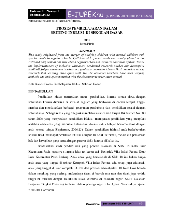 (PDF) PROSES PEMBELAJARAN DALAM SETTING INKLUSI DI SEKOLAH DASAR