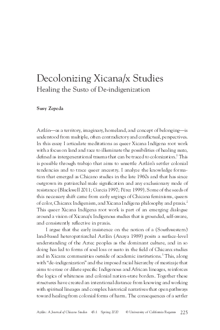 (PDF) Decolonizing Xicana/x Studies Healing the Susto of De-indigenization
